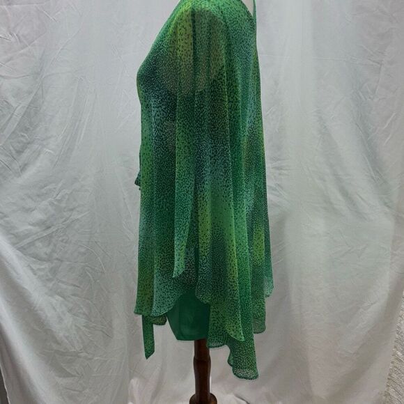 NWT Halston kelly green keg dress tie front Sz 4 sheer caftan - Picture 3 of 8